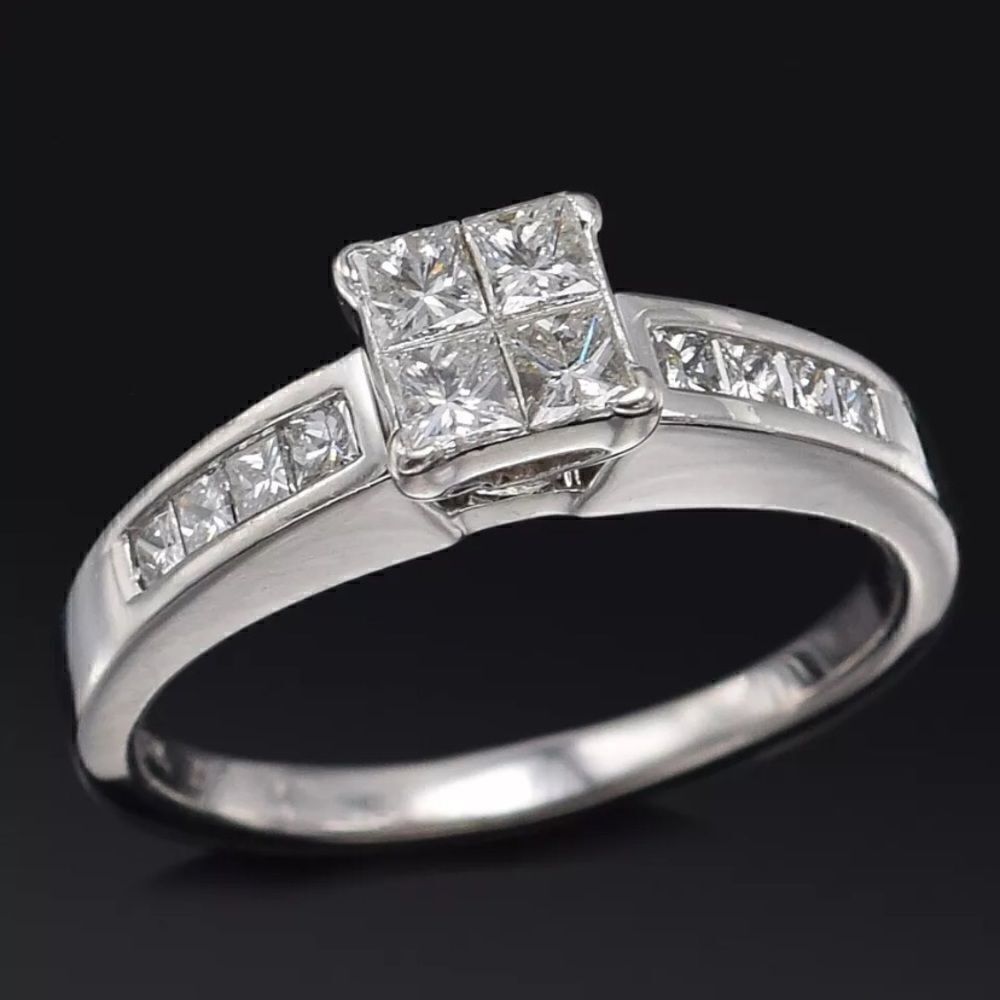14K WG 1.00 Carat Square Cut Diamond Engagement Ring w/ $3,500 Appraisal